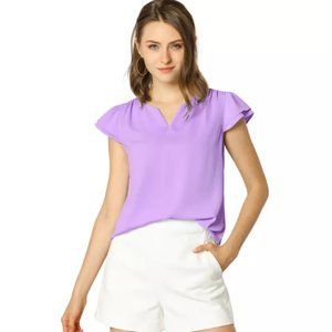Allegra K Women's Work Business Casual Plain Cap Sleeve Blouse Purple M NWT